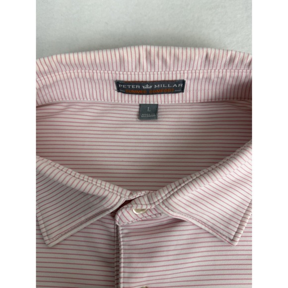 PETER MILLAR Summer Comfort STRIPED Pink & Wht Sz L Golf Business Casual - Picture 2 of 9